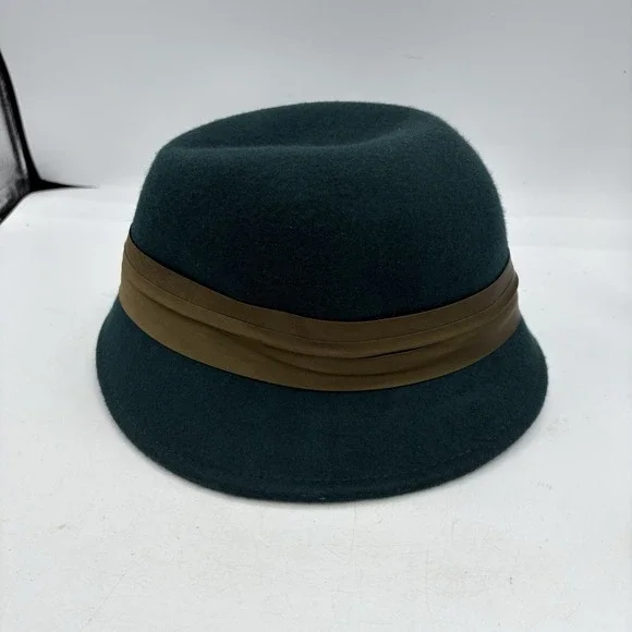 Goorin Bros Fedora Hat Womens Size Medium M 4 Dark Green w Ribbon and Feather - Picture 6 of 8